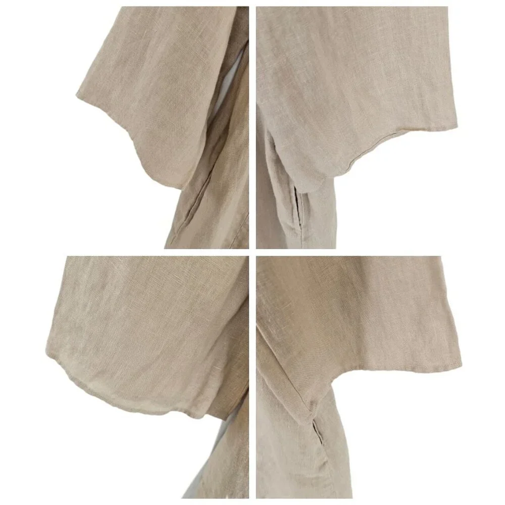 Gudrun Sjoden 100% Linen Dress Embroidered Neutral Tan Cream S - Picture 4 of 10